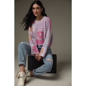 Moon & Madison Sweater XS Purple Floral Cropped Patchwork Wool Swifty Love twee